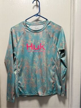 Huk Kids Long Sleeve Swim Rashguard in Teal and Pink